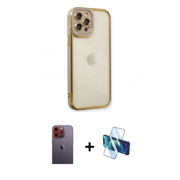 MARSİLYAN™- iPhone 12 Pro Max Kılıf Çekirdek Klasik Serisi - Siyah 3D Antistatik Cam Ekran Koruyucu + Neon Fosforlu Kamera Lens - TU