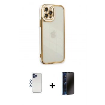 MARSİLYAN™- iPhone 12 Pro Max Kılıf Çekirdek Klasik Serisi - Siyah 3D Antistatik Hayalet Cam Ekran Koruyucu + Shine Kamera Lens - LT