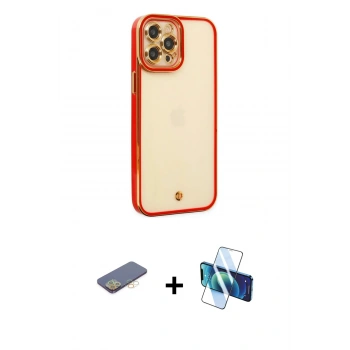 MARSİLYAN™- iPhone 12 Pro Max Kılıf Çekirdek Klasik Serisi - Siyah 3D Antistatik Seramik Nano Ekran Koruyucu + Renkli Kamera Lens Koruma Cam - SI