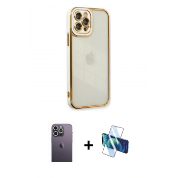 MARSİLYAN™- iPhone 12 Pro Max Kılıf Çekirdek Klasik Serisi - Siyah 3D Antistatik Seramik Nano Ekran Koruyucu + Neon Fosforlu Kamera Lens - BZ