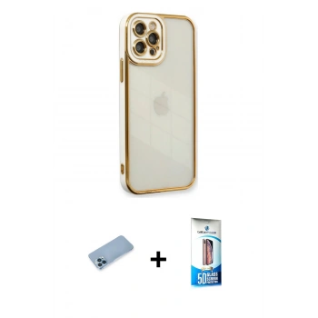 MARSİLYAN™- iPhone 12 Pro Max Kılıf Çekirdek Klasik Serisi - Siyah 5D Eko Cam Ekran Koruyucu + Shine Kamera Lens Koruma Cam - MI