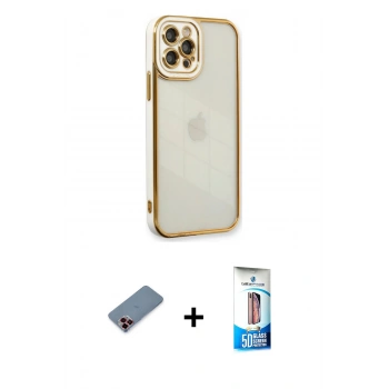 MARSİLYAN™- iPhone 12 Pro Max Kılıf Çekirdek Klasik Serisi - Siyah 5D Eko Cam Ekran Koruyucu + Metal Kamera Lens Koruma Cam - KI