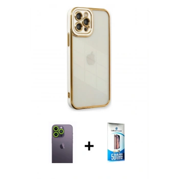MARSİLYAN™- iPhone 12 Pro Max Kılıf Çekirdek Klasik Serisi - Siyah 5D Eko Cam Ekran Koruyucu + Neon Fosforlu Kamera Lens - YL