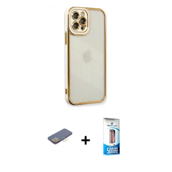 MARSİLYAN™- iPhone 12 Pro Max Kılıf Çekirdek Klasik Serisi - Siyah 5D Eko Cam Ekran Koruyucu + Renkli Kamera Lens Koruma Cam - SI
