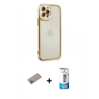 MARSİLYAN™- iPhone 12 Pro Max Kılıf Çekirdek Klasik Serisi - Siyah 5D Eko Cam Ekran Koruyucu + Shine Kamera Lens Koruma Cam - SABE