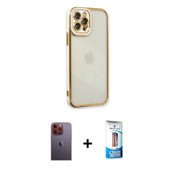MARSİLYAN™- iPhone 12 Pro Max Kılıf Çekirdek Klasik Serisi - Siyah 5D Eko Cam Ekran Koruyucu + Neon Fosforlu Kamera Lens - TU