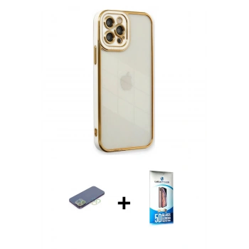 MARSİLYAN™- iPhone 12 Pro Max Kılıf Çekirdek Klasik Serisi - Siyah 5D Eko Cam Ekran Koruyucu + Renkli Kamera Lens Koruma Cam - YL