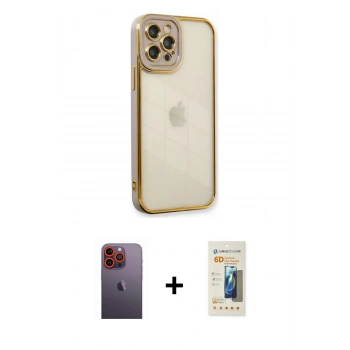 MARSİLYAN™- iPhone 12 Pro Max Kılıf Çekirdek Klasik Serisi - Siyah 6D Mat Seramik Hayalet Nano Ekran Koruyucu + Neon Fosforlu Kamera Lens - TU