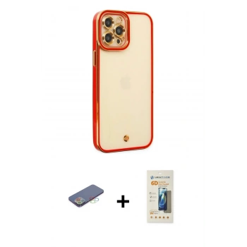 MARSİLYAN™- iPhone 12 Pro Max Kılıf Çekirdek Klasik Serisi - Siyah 6D Mat Seramik Hayalet Nano Ekran Koruyucu + Renkli Kamera Lens Koruma Cam - MI