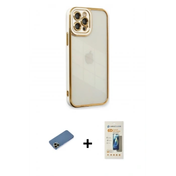 MARSİLYAN™- iPhone 12 Pro Max Kılıf Çekirdek Klasik Serisi - Siyah 6D Mat Seramik Hayalet Nano Ekran Koruyucu + Shine Kamera Lens Koruma Cam - GD