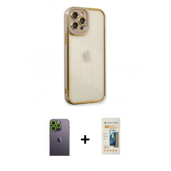 MARSİLYAN™- iPhone 12 Pro Max Kılıf Çekirdek Klasik Serisi - Siyah 6D Mat Seramik Hayalet Nano Ekran Koruyucu + Neon Fosforlu Kamera Lens - YL