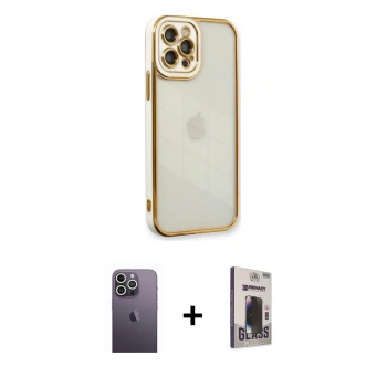 MARSİLYAN™- iPhone 12 Pro Max Kılıf Çekirdek Klasik Serisi - Siyah Bilvis Hayalet Cam Ekran Koruyucu + Neon Fosforlu Kamera Lens - BZ