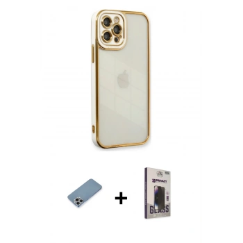MARSİLYAN™- iPhone 12 Pro Max Kılıf Çekirdek Klasik Serisi - Siyah Bilvis Hayalet Cam Ekran Koruyucu + Shine Kamera Lens Koruma Cam - GI