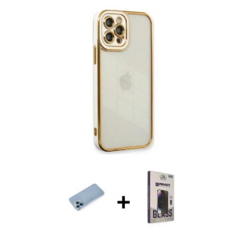 MARSİLYAN™- iPhone 12 Pro Max Kılıf Çekirdek Klasik Serisi - Siyah Bilvis Hayalet Cam Ekran Koruyucu + Shine Kamera Lens Koruma Cam - MI