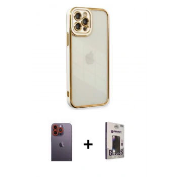 MARSİLYAN™- iPhone 12 Pro Max Kılıf Çekirdek Klasik Serisi - Siyah Bilvis Hayalet Cam Ekran Koruyucu + Neon Fosforlu Kamera Lens - TU