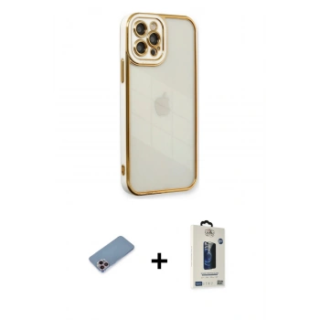 MARSİLYAN™- iPhone 12 Pro Max Kılıf Çekirdek Klasik Serisi - Siyah Bilvis Hayalet Cam Ekran Koruyucu + Shine Kamera Lens Koruma Cam - PE