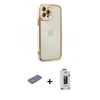 MARSİLYAN™- iPhone 12 Pro Max Kılıf Çekirdek Klasik Serisi - Siyah Bilvis Hayalet Cam Ekran Koruyucu + Renkli Kamera Lens Koruma Cam - SI