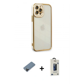MARSİLYAN™- iPhone 12 Pro Max Kılıf Çekirdek Klasik Serisi - Siyah Bilvis Hayalet Cam Ekran Koruyucu + Shine Kamera Lens Koruma Cam - SH