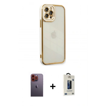 MARSİLYAN™- iPhone 12 Pro Max Kılıf Çekirdek Klasik Serisi - Siyah Bilvis Hayalet Cam Ekran Koruyucu + Neon Fosforlu Kamera Lens - TU