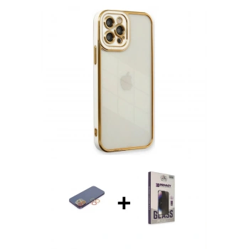 MARSİLYAN™- iPhone 12 Pro Max Kılıf Çekirdek Klasik Serisi - Siyah Bilvis Hayalet Cam Ekran Koruyucu + Renkli Kamera Lens Koruma Cam - TU