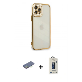 MARSİLYAN™- iPhone 12 Pro Max Kılıf Çekirdek Klasik Serisi - Siyah Bilvis Hayalet Cam Ekran Koruyucu + Renkli Kamera Lens Koruma Cam - YL