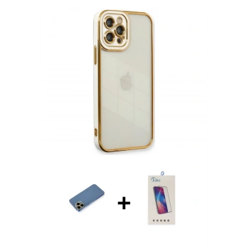 MARSİLYAN™- iPhone 12 Pro Max Kılıf Çekirdek Klasik Serisi - Siyah Joko 5D Cam + Shine Kamera Lens Koruma Cam - GD