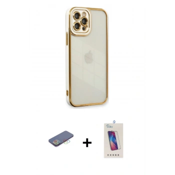 MARSİLYAN™- iPhone 12 Pro Max Kılıf Çekirdek Klasik Serisi - Siyah Joko 5D Cam + Renkli Kamera Lens Koruma Cam - MI