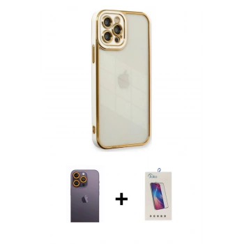 MARSİLYAN™- iPhone 12 Pro Max Kılıf Çekirdek Klasik Serisi - Siyah Joko 5D Cam + Neon Fosforlu Kamera Lens - SI