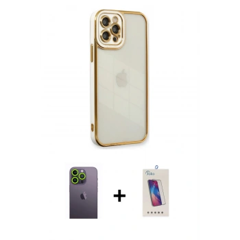 MARSİLYAN™- iPhone 12 Pro Max Kılıf Çekirdek Klasik Serisi - Siyah Joko 5D Cam + Neon Fosforlu Kamera Lens - YL