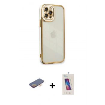 MARSİLYAN™- iPhone 12 Pro Max Kılıf Çekirdek Klasik Serisi - Siyah Joko 5D Cam + Renkli Kamera Lens Koruma Cam - TU