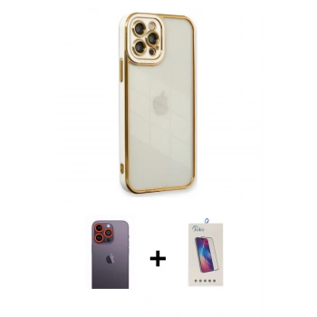 MARSİLYAN™- iPhone 12 Pro Max Kılıf Çekirdek Klasik Serisi - Siyah Joko 5D Cam + Neon Fosforlu Kamera Lens - TU