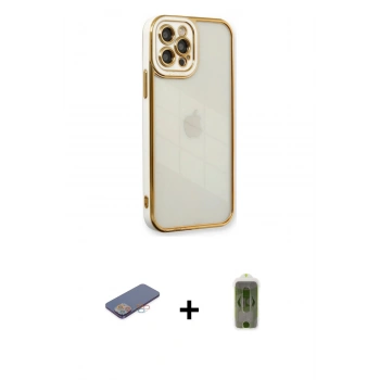 MARSİLYAN™- iPhone 12 Pro Max Kılıf Çekirdek Klasik Serisi - Siyah Joko Magic 5D Hayalet Cam + Renkli Kamera Lens Koruma Cam - PE