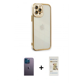 MARSİLYAN™- iPhone 12 Pro Max Kılıf Çekirdek Klasik Serisi - Siyah Mat Seramik Nano Ekran Koruyucu + Neon Fosforlu Kamera Lens - MI
