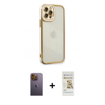 MARSİLYAN™- iPhone 12 Pro Max Kılıf Çekirdek Klasik Serisi - Siyah Mat Seramik Nano Ekran Koruyucu + Neon Fosforlu Kamera Lens - SI