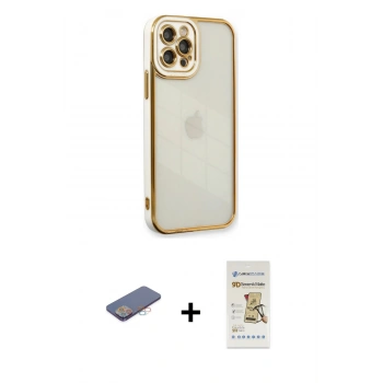 MARSİLYAN™- iPhone 12 Pro Max Kılıf Çekirdek Klasik Serisi - Siyah Mat Seramik Nano Ekran Koruyucu + Renkli Kamera Lens Koruma Cam - PE