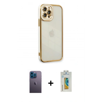 MARSİLYAN™- iPhone 12 Pro Max Kılıf Çekirdek Klasik Serisi - Siyah Polymer Nano Ekran Koruyucu + Neon Fosforlu Kamera Lens - MI
