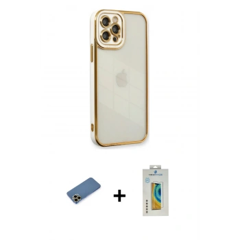 MARSİLYAN™- iPhone 12 Pro Max Kılıf Çekirdek Klasik Serisi - Siyah Polymer Nano Ekran Koruyucu + Shine Kamera Lens Koruma Cam - GD