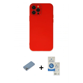 MARSİLYAN™- iPhone 12 Pro Max Kılıf Çekirdek Modern Serisi - Şeffaf Royal Nano Ekran Koruyucu + Shine Kamera Lens Koruma Cam - GS