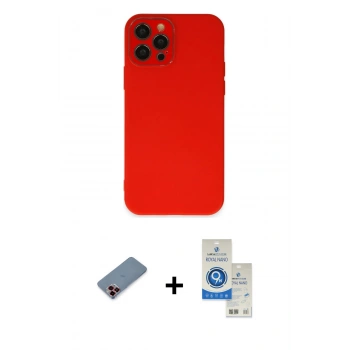 MARSİLYAN™- iPhone 12 Pro Max Kılıf Çekirdek Modern Serisi - Şeffaf Royal Nano Ekran Koruyucu + Metal Kamera Lens Koruma Cam - KI