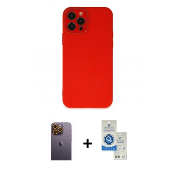 MARSİLYAN™- iPhone 12 Pro Max Kılıf Çekirdek Modern Serisi - Şeffaf Royal Nano Ekran Koruyucu + Neon Fosforlu Kamera Lens - SI