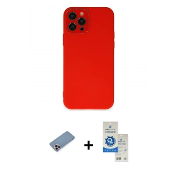 MARSİLYAN™- iPhone 12 Pro Max Kılıf Çekirdek Modern Serisi - Şeffaf Royal Nano Ekran Koruyucu + Shine Kamera Lens Koruma Cam - PE