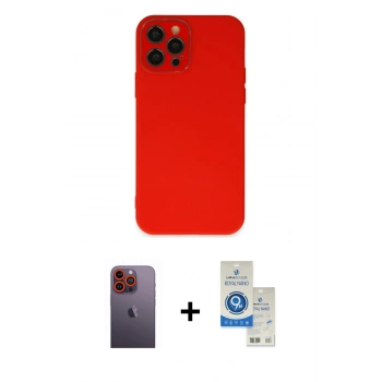 MARSİLYAN™- iPhone 12 Pro Max Kılıf Çekirdek Modern Serisi - Şeffaf Royal Nano Ekran Koruyucu + Neon Fosforlu Kamera Lens - TU