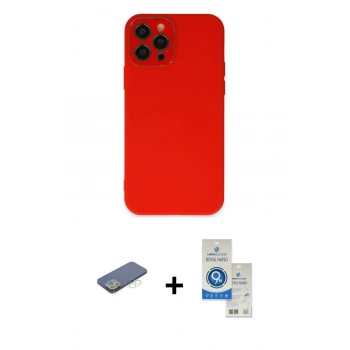 MARSİLYAN™- iPhone 12 Pro Max Kılıf Çekirdek Modern Serisi - Şeffaf Royal Nano Ekran Koruyucu + Renkli Kamera Lens Koruma Cam - YL