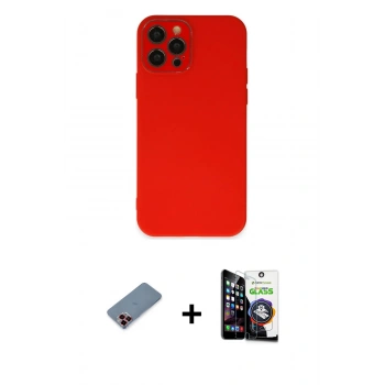 MARSİLYAN™- iPhone 12 Pro Max Kılıf Çekirdek Modern Serisi - Şeffaf Temperli Cam Ekran Koruyucu + Metal Kamera Lens Koruma Cam - KI