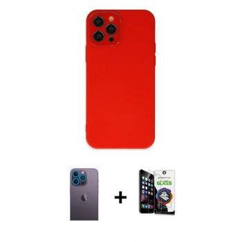MARSİLYAN™- iPhone 12 Pro Max Kılıf Çekirdek Modern Serisi - Şeffaf Temperli Cam Ekran Koruyucu + Neon Fosforlu Kamera Lens - MI