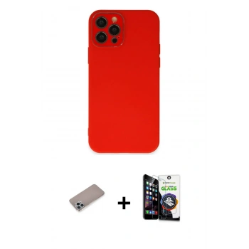 MARSİLYAN™- iPhone 12 Pro Max Kılıf Çekirdek Modern Serisi - Şeffaf Temperli Cam Ekran Koruyucu + Shine Kamera Lens Koruma Cam - SABE