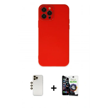 MARSİLYAN™- iPhone 12 Pro Max Kılıf Çekirdek Modern Serisi - Şeffaf Temperli Cam Ekran Koruyucu + Shine Kamera Lens - GD
