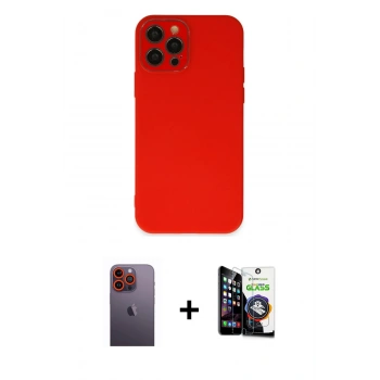 MARSİLYAN™- iPhone 12 Pro Max Kılıf Çekirdek Modern Serisi - Şeffaf Temperli Cam Ekran Koruyucu + Neon Fosforlu Kamera Lens - TU