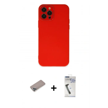 MARSİLYAN™- iPhone 12 Pro Max Kılıf Çekirdek Modern Serisi - Şeffaf Uv Polymer Nano Ekran Koruyucu + Shine Kamera Lens Koruma Cam - SABE