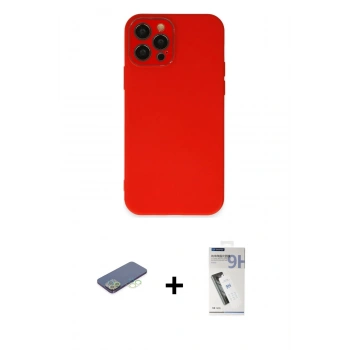 MARSİLYAN™- iPhone 12 Pro Max Kılıf Çekirdek Modern Serisi - Şeffaf Uv Polymer Nano Ekran Koruyucu + Renkli Kamera Lens Koruma Cam - YL